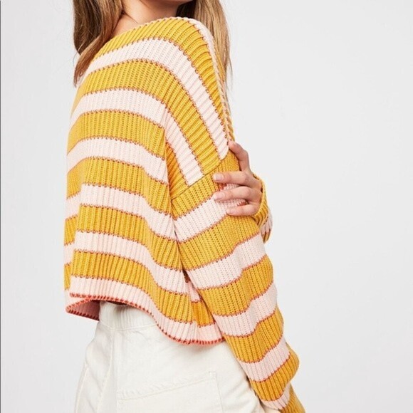 free people just my stripe pullover cropped sweater - Picture 2 of 7